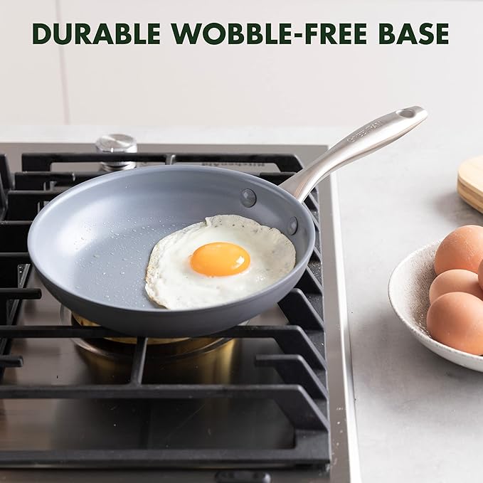 GreenPan Lima Hard Anodized 8" Frying Pan Skillet Nonstick, Ceramic Nonstick, PFAS-Free Nontoxic Pots and Pans, Oven & Broiler Safe, Stainless Steel Handle, Cookware for Eggs & Omelet, Gray