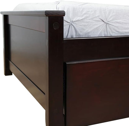 Max & Lily Twin Bed, Wood Bed Frame with Headboard For Kids with Trundle, Slatted, Espresso