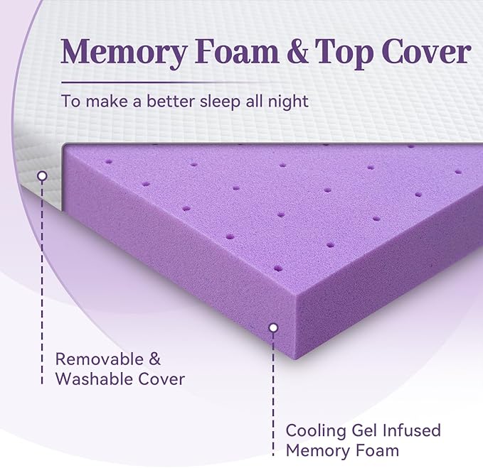 SINWEEK 2 Inch Gel Memory Foam Mattress Topper King Size, Ventilated High Density Pad for Back Pain, Bed Topper with Removable Soft Cover, CertiPUR-US Certified