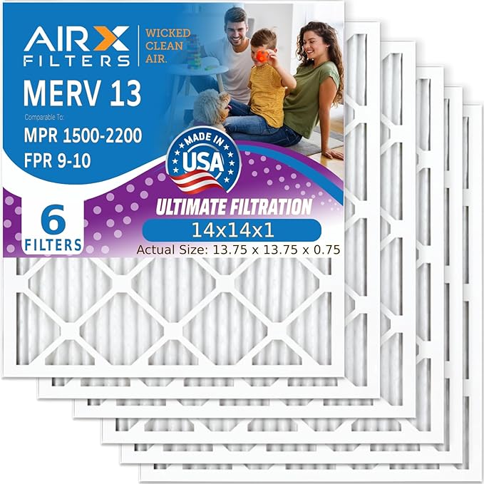 AIRX FILTERS WICKED CLEAN AIR. 14x14x1 Air Filter MERV 13 Electrostatic Pleated Air Conditioner Filter 6 Pack HVAC AC Furnace Filters