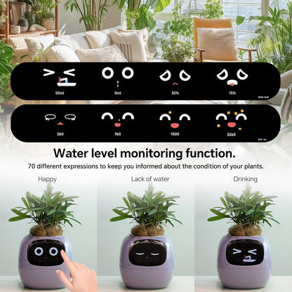 Smart Pet Planter, Smart Plant Pot, With Artificial Intelligence, Time Weather Display, And Multiple Expressions Animation,Lovely Plant Companion, For Desktop Decoration, Gifts,Plant-Free (Green)