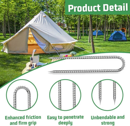 Rebar-Stakes-12-Inch, Ground Stakes Heavy Duty U-Hook Galvanized Anti-Rust Ground Anchors for Camping Tent Trampoline Accessories Dog Fence Chicken Coop Deer Fence 10pcs