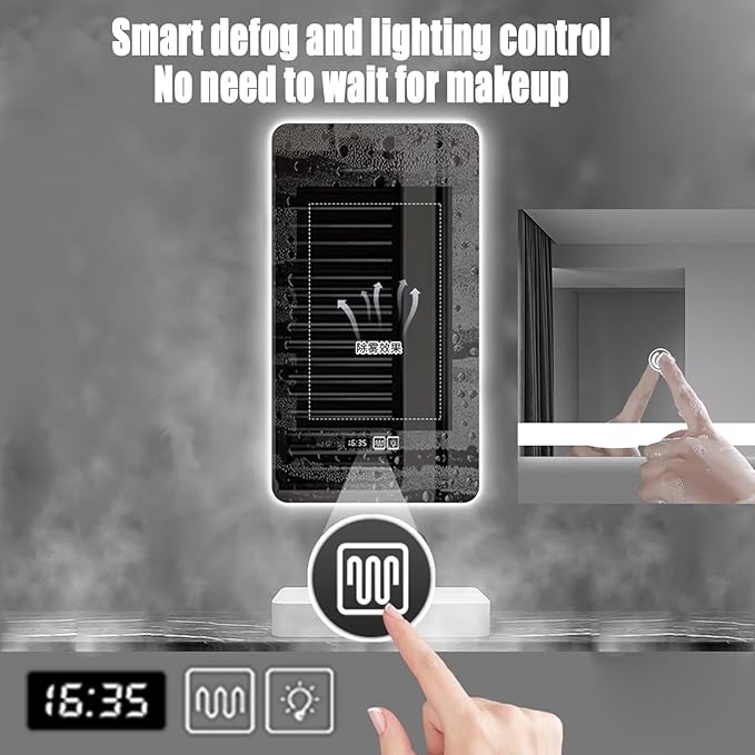 Bathroom Mirror with LED Lights, Backlit Illuminated Bathroom Mirror Wall Mounted Multifunction Vanity Mirror with 3 LED Light Color Dimmable and Demister Pad,(B,H50*W70CM/H19.6*W27.5IN)