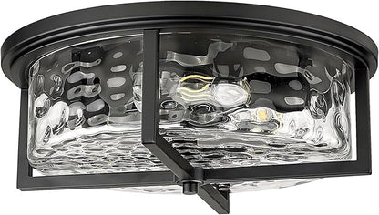 Large Industrial Flush Mount Ceiling Light, 3-Light Modern Close to Ceiling Lights, Hammered Kitchen Ceiling Light for Hallway, Kitchen, Bathroom, Dining Room (Black, 16" D)