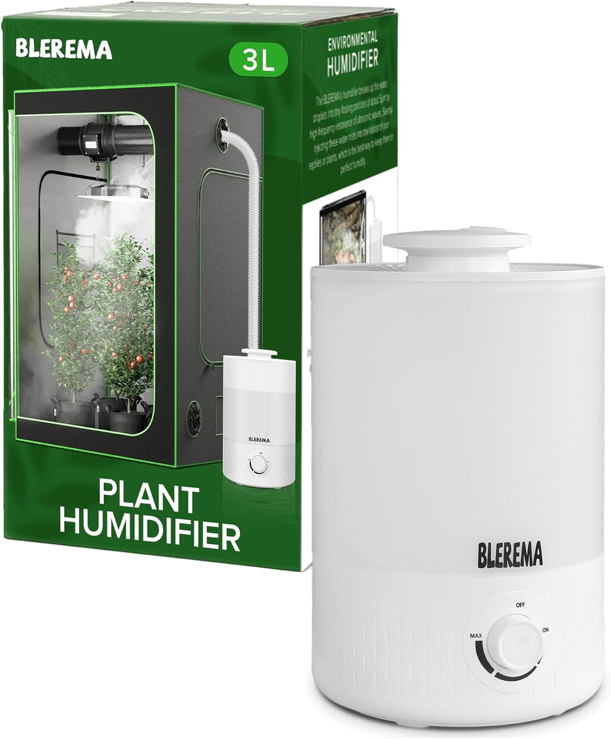 3L No Leak Plant Humidifiers for Grow Tent Greenhouse and Grow Room, Top-Fill, Auto Shut Off, with Extendable Targeting Hose Perfect for Indoor Plant Care and Humidity Control (Single Dual Fog Output)