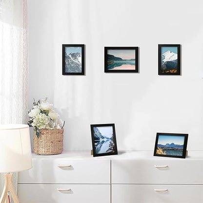 4x6 Picture Frame Set of 4, Black Wooden Frame with High Definition Glass, 4 x 6 Photo Frames for Tabletop Display and Wall Mounting