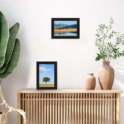 6x9 Picture Frame Set of 4, Black Frame with High Definition Glass, Wood Rustic 6 x 9 Photo Frames for Horizontal or Vertical Table Top and Wall Mounting