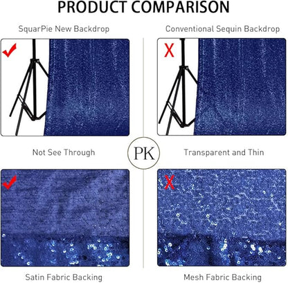 SquarePie Sequin Backdrop Curtain Less See Through Background for Wedding Party 5FT x 7FT Navy Blue