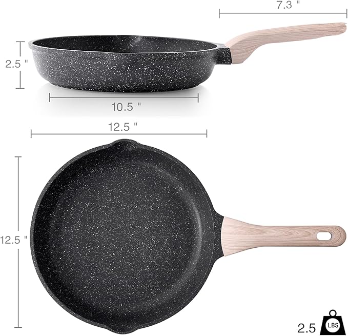 Nonstick Frying Pan, 12.5 Inch Large Skillet, Granite Cooking Pan, Healthy and Non Toxic, Induction Compatible, PFOA Free