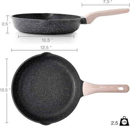 Nonstick Frying Pan, 12.5 Inch Large Skillet, Granite Cooking Pan, Healthy and Non Toxic, Induction Compatible, PFOA Free