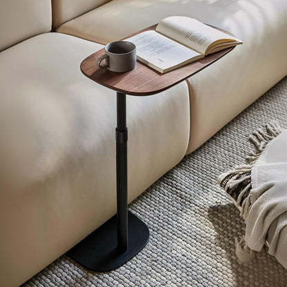 Modern C Shaped Side Table, with Adjustable Height and Swivel Top Sofa Table, Laptop Table for Living Room, Bedroom, Study and Small Spaces, Walnut Wood