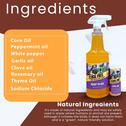 Bird Repellent Spray Bundle, Ready to Use Bird Spray 32oz + Concentrate 4oz Refill