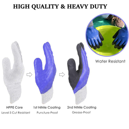 GLOSAV Durable Gardening Gloves for Men, Heavy Duty Nitrile Garden Gloves, Double Coated Work Gloves, Cut Resistant, Puncture Proof, Water Resistant, Touch Screen (Large)