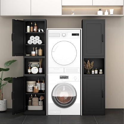 67" Tall Narrow Bathroom Storage Cabinet, Slim Metal Cabinet with Doors and Adjustable Shelves, Freestanding Pantry Organizer for Small Spaces, Bathroom, Kitchen, Laundry Room, Living Room, Black