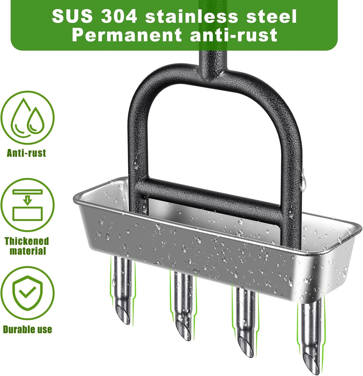 Lawn Coring Aerator Tool, Stainless Steel 4-Core Manual Plug Aerator for Yard & Lawn Aeration, Durable Aeration Tool with Soft Rubber Grip for Compacted Soil & Grass Care