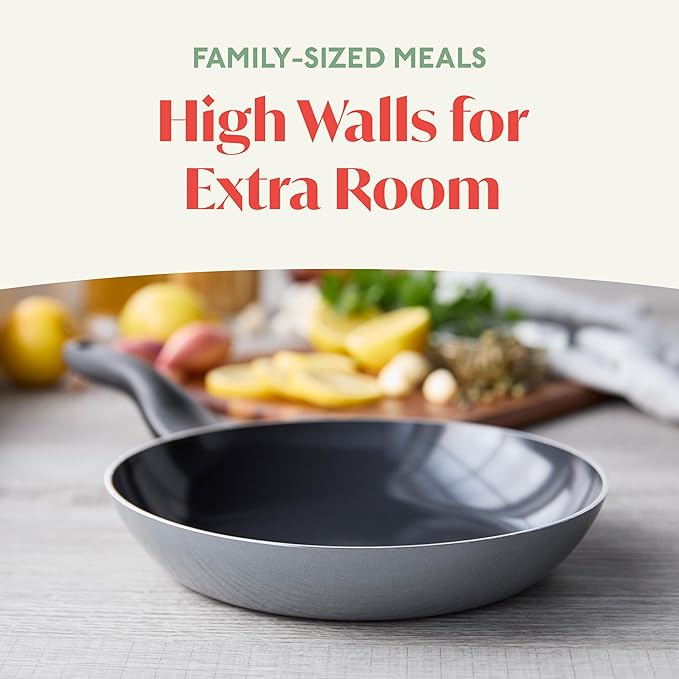 Deco 9.5” Nonstick Frying Pan Skillet, Made in Italy, Diamond Ceramic PFAS-Free, Dishwasher & Metal Utensil Safe, Durable Gloss Enamel Finish, Stay-Cool Handle, High Walls-Extra Room, Gray