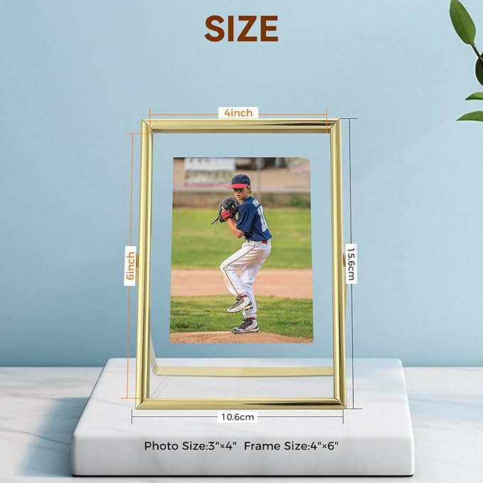 Gold Floating Frame, 4"x6", Vertical, For Picture 3.5x5, 2x3, 1x2, Small Tabletop Photo Frame, Classy Gift For Kids on Birthday