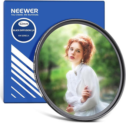NEEWER 62mm Black Diffusion 1/4 Filter Dreamy Soft Cinematic Effect Filter Ultra Slim Water Repellent Scratch Resistant Optical Glass Multiple Nano Coatings for Video/Vlog/Portrait Photography