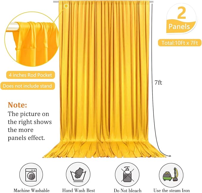 10 x 7 Feet Yellow Backdrop Curtain for Partie, Background Curtains for Photoshoot, Birthday, Wedding, Halloween, Thanksgiving, Christmas, New Year Party Decorations 5Ft x 7Ft, 2 Panels