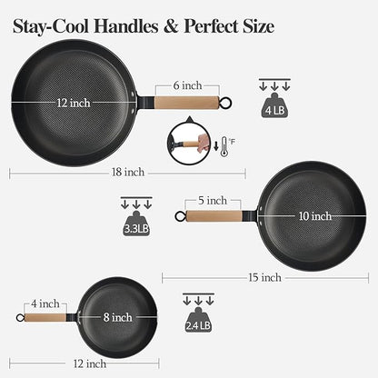 YUTANN Nonstick Frying Pan Set, 8" 10" 12" Ceramic Frying Pans, Pre-seasoned Cast Iron Pan Cookware Set with Removable Handle, Dishwasher Safe, Free of PFAS & PFOA, Compatible with All Stovetops