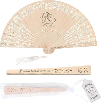 100 PCS Custom Fans Personalized Folding Fans for Line Dancing Wooden Hand Fan Wedding Favors Bulk Fans for Guests Party Event Use (Style10)