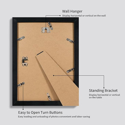 9x12 Picture Frame Set of 4 with Tempered Glass, Black Frames Display 6x8 Picture with Mat or 9 x 12 Without Mat, Wood Photo Frames for Tabletop Display and Wall Mounting