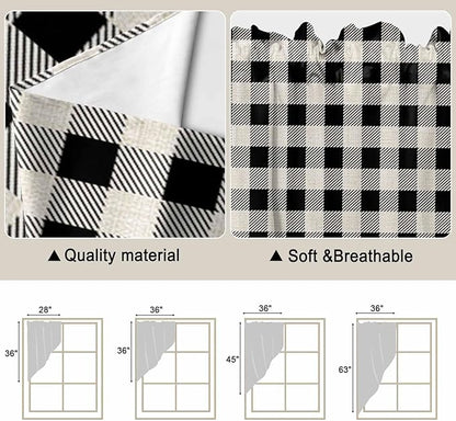 Swag Curtain Valances for Kitchen Windows,Farm Wooden House Black Buffalo Plaid Short Rod Pocket Window Valance,Western Star Swag Topper for Bedroom Living Room,2 Panels 36x63in