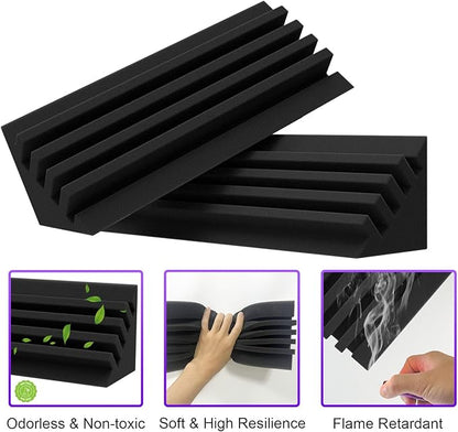 TroyStudio Bass Traps - 24 Pcs 4 X 4 X 12 Inches Dense Thick Studio Bass Foam Corner, Acoustic Treatment Panel Absorbing Echo Reverb, Low Frequency Sound Absorber for Music Room Home Recording