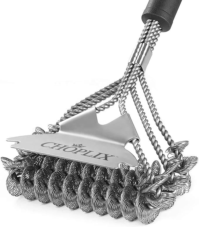 GlistenPro Bristle-Free BBQ Grill Brush with Scraper – Durable Stainless Steel Cleaning Tool for Gas & Smoker Grills – 18" Ergonomic Handle for Easy Grill - Ideal for Outdoor, Camping & BBQ Cleaning