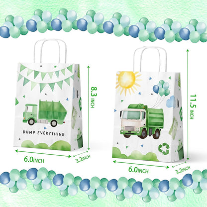 HaPiBiDesign Garbage Truck Party Favor Bags, 24 Pack Garbage Truck Goodie Bags with Handles, Garbage Truck Gift Bags, Garbage Truck Treat Bags for Kids Birthday Party, Garbage Truck Party Supplies