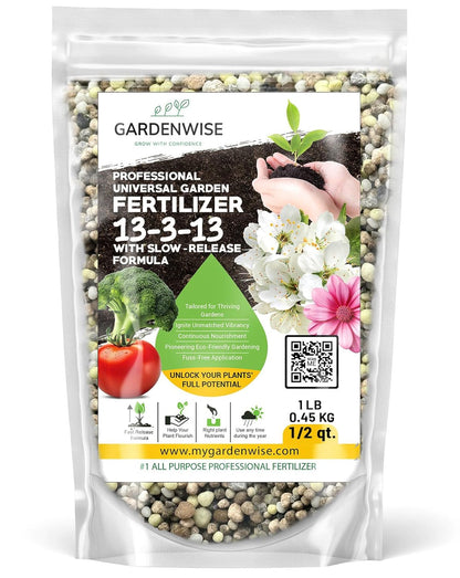Professional Universal Garden Fertilizer 13-3-13 with Slow-Release Formula (0.5 Quart)