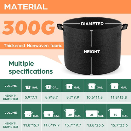 5 Pack 7 Gallon Grow Bags, Thickened Nonwoven Fabric Planter Pots with Handles, Heavy Duty 300G Garden Pots for Tomato, Potato and Vegetable