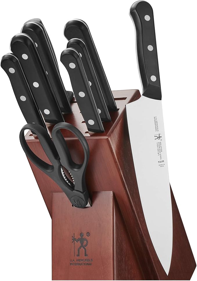HENCKELS Solution Razor-Sharp 10-pc Knife Set, Chef Knife, Bread Knife, German Engineered Informed by 100+ Years of Mastery, Black/Stainless Steel