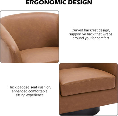 Swivel Barrel Accent Chair, Modern Round Chenille Fabric Arm Chair for Living Room, Bedroom, Comfy Club Reading Chairs for Adults