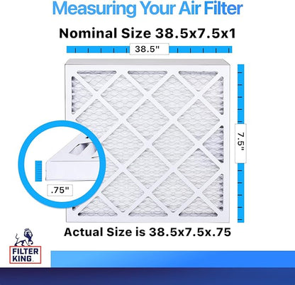 Filter King 38.5x7.5x1 Air Filter | 4-PACK | MERV 8 HVAC Pleated A/C Furnace Filters | MADE IN USA | Actual Size: 38.5 x 7.5 x .75"