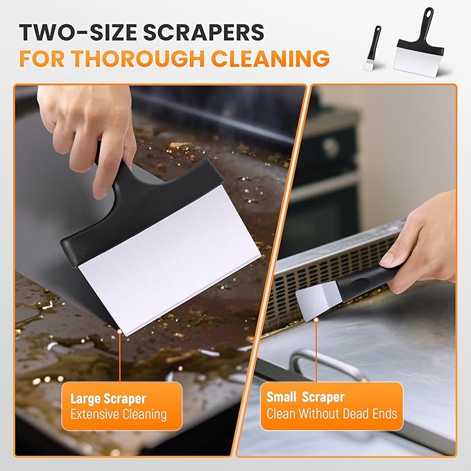 Griddle Cleaning Kit for Blackstone, Flat Top Grill Cleaning Kit with Griddle Scraper, Grill Brick, Scouring Pads & Ergonomic Handles for Deep Clean Grease, Burnt Residue (11 PCS)