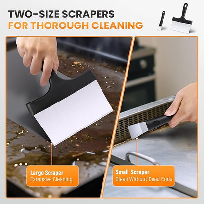 Griddle Cleaning Kit for Blackstone, Flat Top Grill Cleaning Kit with Griddle Scraper, Grill Brick, Scouring Pads & Ergonomic Handles for Deep Clean Grease, Burnt Residue (11 PCS)