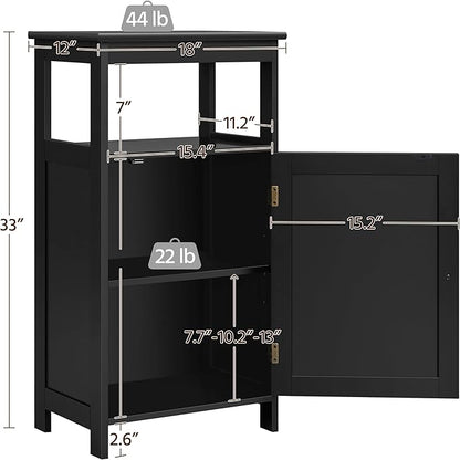 Yaheetech 4-Tier Bathroom Floor Storage Cabinet, Bathroom Free Standing Storage Organizer with Single Door and Adjustable Shelf, Narrow Side Cabinet for Living Room, Kitchen, Hallway, Black