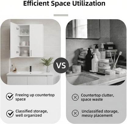 24 x 33 Inch Wall Cabinet Set of 2, Kitchen Wall Mounted Wooden Storage Cabinet, Double Door Cabinet with Soft Close, Metal Handle, Adjustable Shelf for Kitchen Laundry Bathroom Garage, White