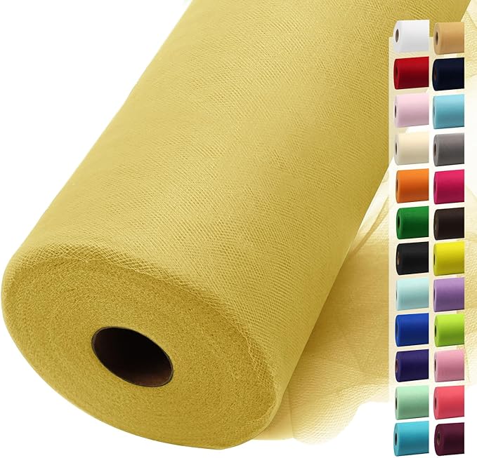 Tulle Fabric Rolls 54 Inch by 40 Yards Tulle Bolt Spool for Wedding Christmas Decorations DIY Tutu Baby Shower Table Skirt Ceiling Decor Birthday Party Craft Supplies (Antique Gold)