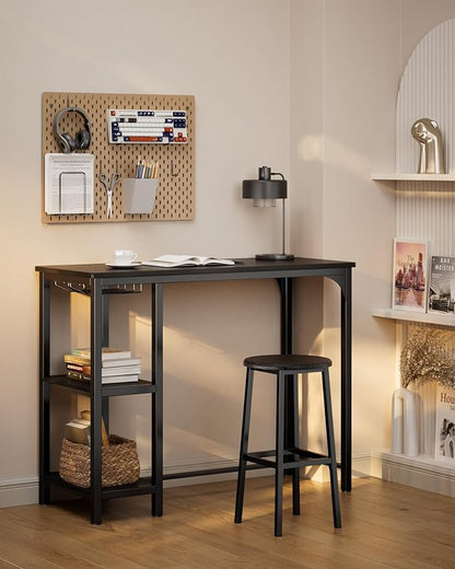Small Bar Table Set for 2, Bar Table and Chair Set for 2, Kitchen Table for 2 with 2 Storage Shelves & Wine Glass Holder, Dining Table for Small Apartment, Dining Room, Black