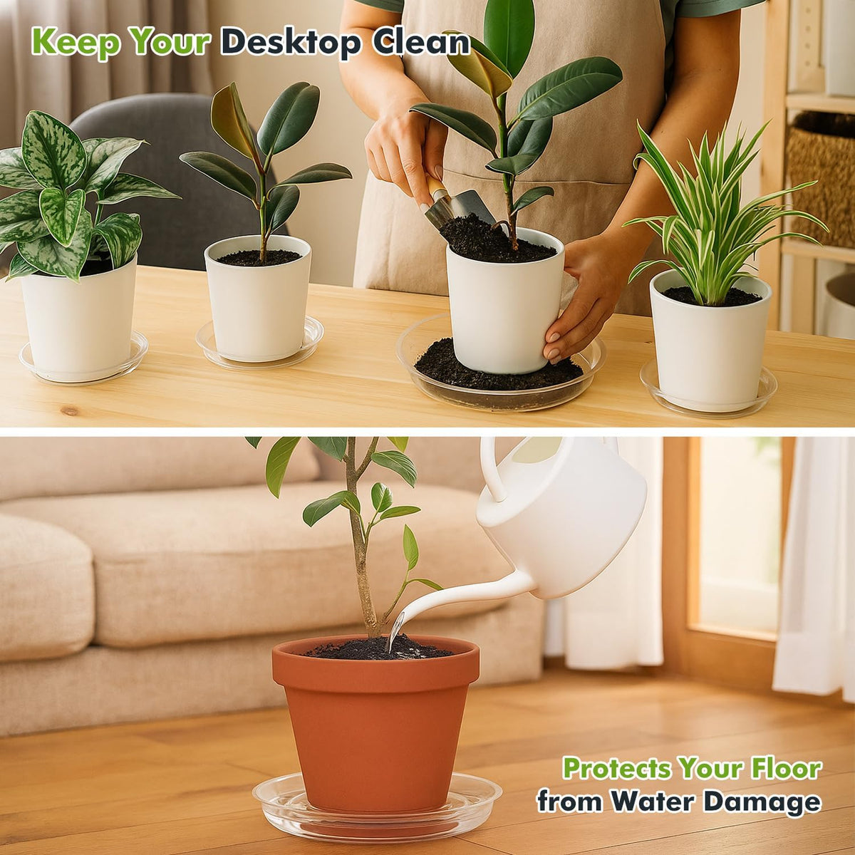 20 Packs 12" Large Clear Plant Saucers for Indoor Outdoor Use Heavy Duty Plastic Plant Trays for Planter Bulk Flower Pot Drip Trays to Catch Water, 4 to 20 Inch, Round Transparent