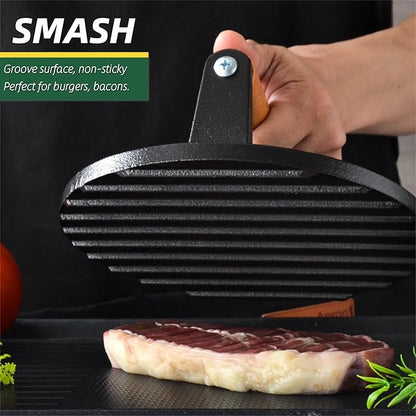 12 Inch Melting Dome with Round Cast Iron Smash Burger Press for Blackstone Griddle, Commercial Grade Heavy Duty Griddle Dome and Cast Iron Grill Burger Press for Flat Top Griddle Grill
