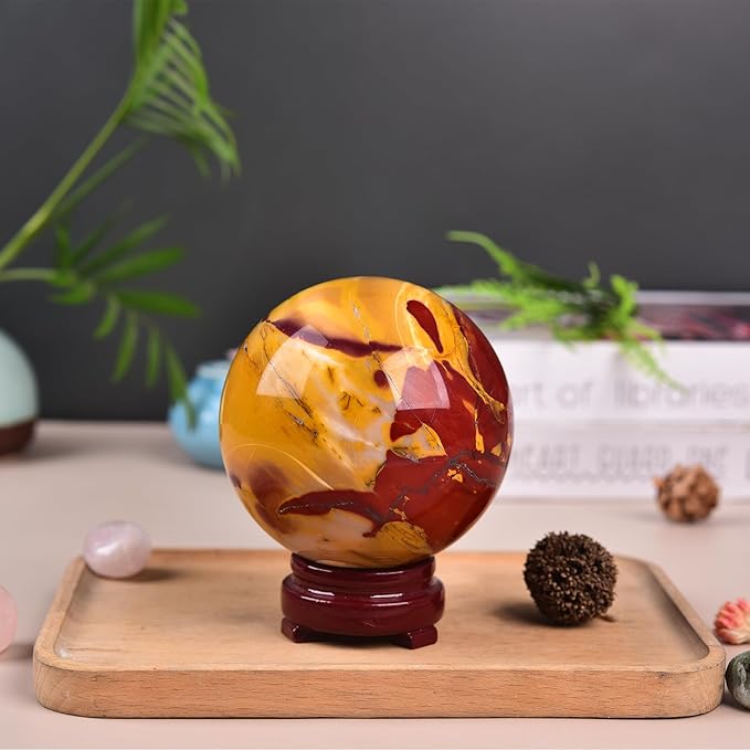 JIC Gem Yellow Healing Crystal Ball Sphere Natural Gemstone Ball Egg Yolk Stone Crystal Decorative Ball Chakra Meditation Reiki Home Office Decoration 8-9cm