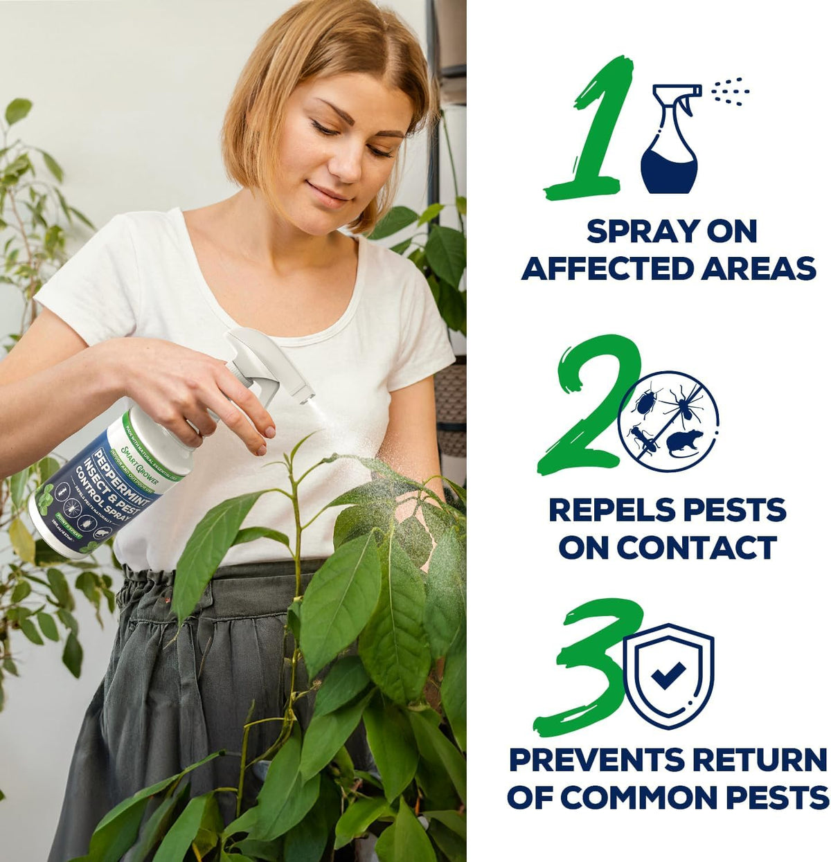 All Natural Peppermint Oil Insect & Pest Control Spray Repels Mice, Spiders, Ants, for Home, Indoor, Outdoor, Garden Maximum Strength Smart Grower Ready to Use 32 FL OZ