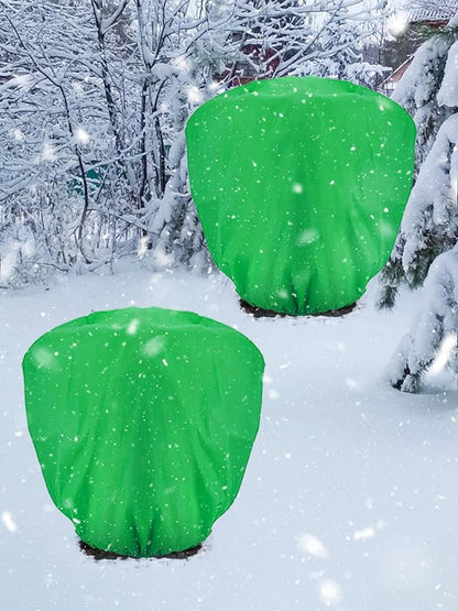 ANPHSIN 6 Pcs 39.3in x 39.3in Plant Covers Freeze Protection - Winter Shrub Plant Protection Bags, Frost Blankets Cloths with Drawstring for Outdoor Garden Potted Plants, Green