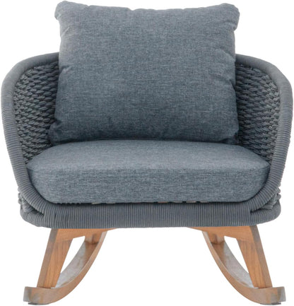 Set of 2 Gray Wicker Rocking Chairs: Contemporary Minimalist Design with Polyester Cushions & Wooden Frame - Indoor & Outdoor Use for Patio Balcony or Living Room