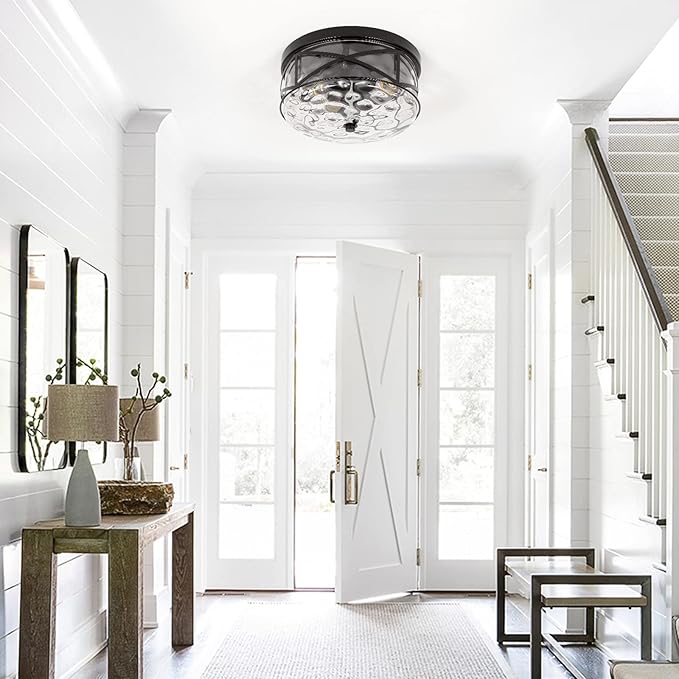 2-Light Flush Mount Ceiling Light Farmhouse Kitchen Island Ceiling Light with Bubble Glass Close to Ceiling Light Fixture for Living Room Bedroom Foyer Hallway