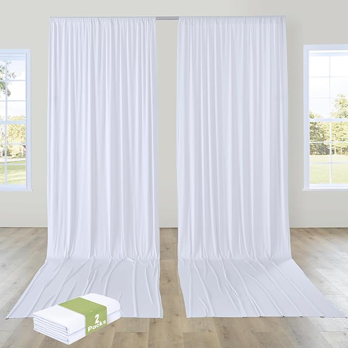 PartyVillage 10ft×15ft White Backdrop Curtain for Wedding Parties, 2 Panels Wrinkle Free 15 FT Long Polyester Photo Backdrop Drapes Back Drop Cloth for Birthday Photography Background