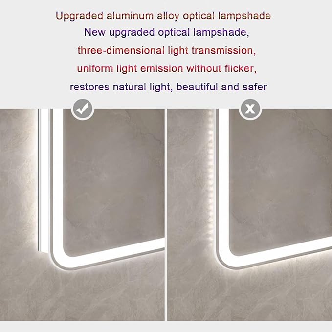 Smart Illuminated LED Bathroom Mirror，Bathroom Mirror with LED Lights，Energy-Saving LED Smart Mirrors，LED Mirror for Bathroom，with Demister Pad and Smart Touch Switch(H70*W80cm/H27.6*W31.5IN)